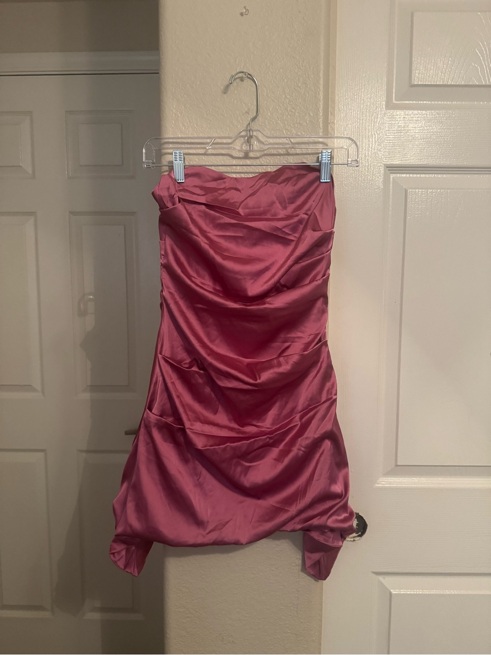 Strapless Satin Cocktail Dress in Rose Pink